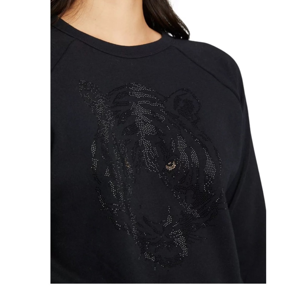 Chaser Women's Tiger Cotton Fleece Long Sleeve Crew Neck Black Sweatshirt - Picture 4 of 4